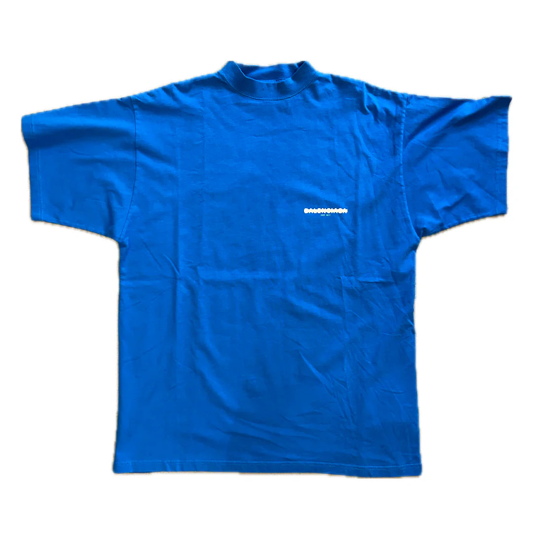 Balenciaga Strike 1917 Oversized T-Shirt blue UNISEX بالنسياغا سترايك 1917 تي شيرت كبير الحجم أزرقللجنسين