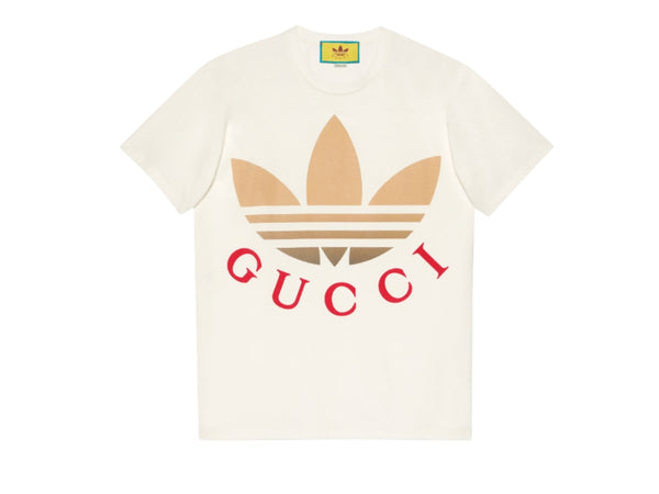 Gucci x addidas cotton jersey tee off white غوتشي × أديداس قطن جيرسيه تي شيرت أوف وايت