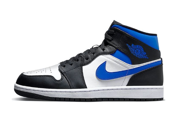 Jordan 1 Mid White Black Racer Blue جوردان 1 أبيض متوسط أسود متسابق أزرق